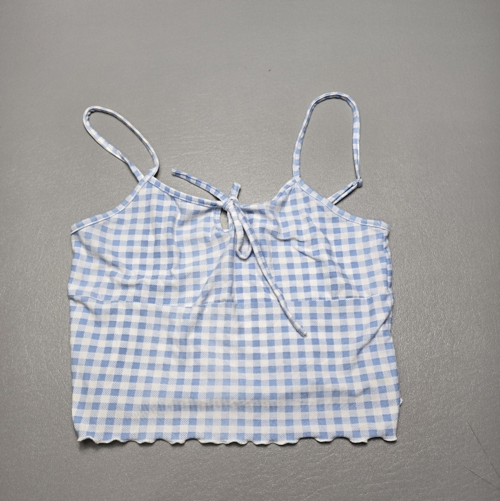 weekend edition blue and white checkered crop top women's size medium